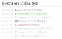 Events are Firing, Son blue fading gray green interface