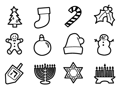 Holiday Icons christmas hand drawn hanukkah holiday icon icon set kwanzaa