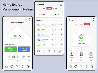 Home energy management system app colorfull ui creative app home home energy house mobile ui power consumption power management power monitor