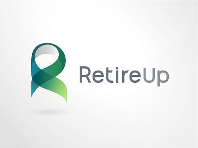 Retireup blue custom made green initial logo logotype r retire