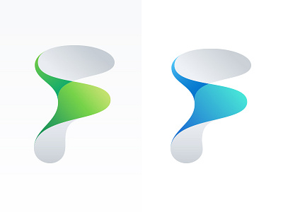 Flow blue cyan f flow fluid futuristic green initial logo minimalistic rounded