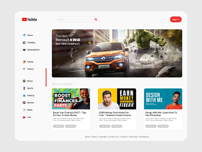 YouTube Landing Page - Redesign UI Concept