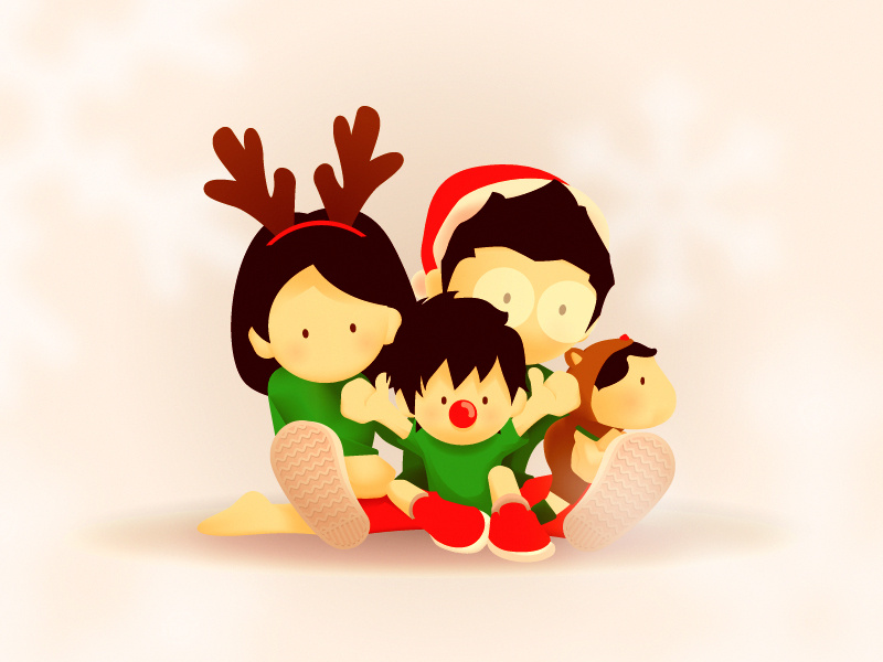 Happy Holiday character holiday family christmas illustration