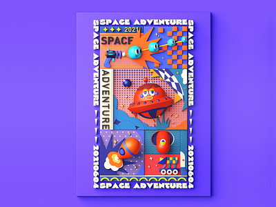 3Dposter-space adventure 3d design illustration