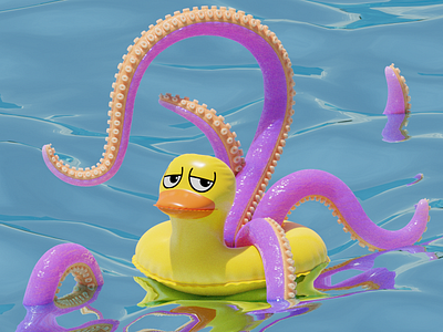 scary summer 3d blender cartoon design duck illustration logo model ocean octopus pool summer tentickles water