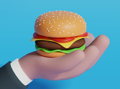 Burger, sir! 3d blender burger cartoon challenge design illustration vector