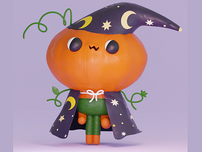 Cute pumpkin 3d blender cartoon character design halloween illustration pumpkon