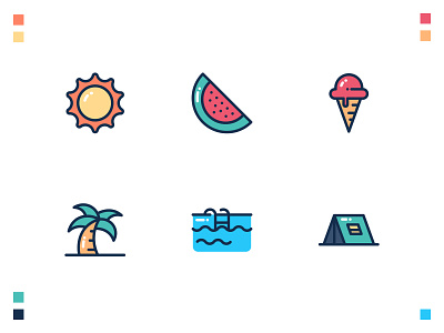 Summer Set app design filled icon iconography icons iconset illustration minimalist outline set simple summer
