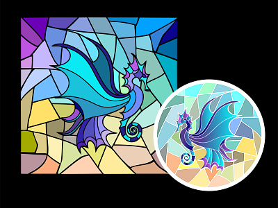 Winged Seahorse mosaic seahorse stained glass vector