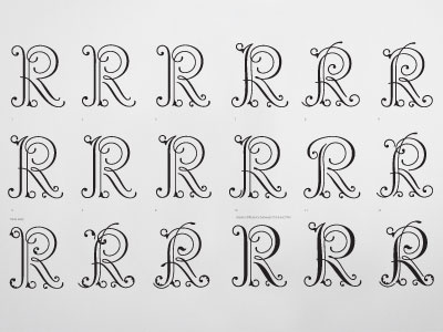 Decorative R lettering liqueur logo packaging typography