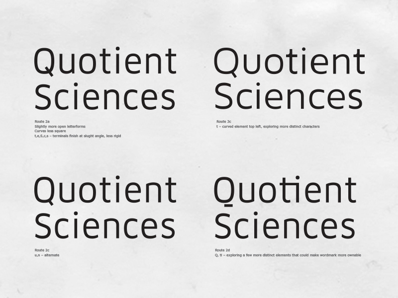 Quotient Sciences – Process bespoke hand drawn identity science typography logotype branding logo type