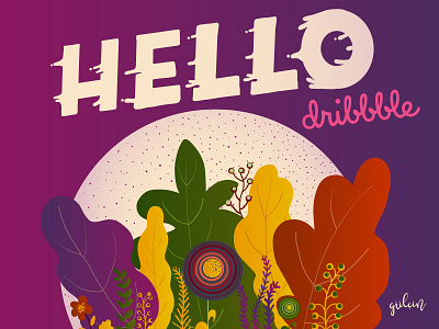 Hello dribbble! colors debut first flowers illustration shot thanks typography