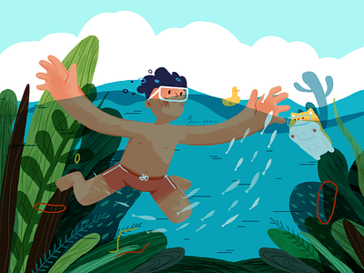 Swimming boy animation branding design illustration typography ui ux web