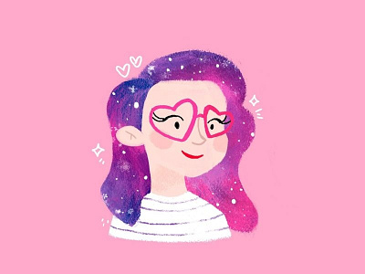 Galaxy hair & heart glasses Digital avatar / icon character design digital illustration fashion galaxy galaxy hair girl glasses illustrator