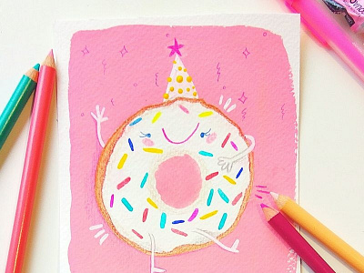 Donut day! birthday comic cute donut doodle fun funny gouache pink sweet