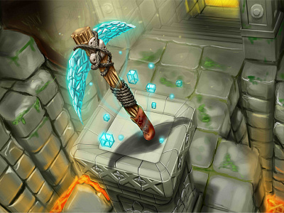 Diamond Pickaxe of The Devas ancient axe deva devas dewa diamond dungeon illustration minecraft pick pickaxe ruin