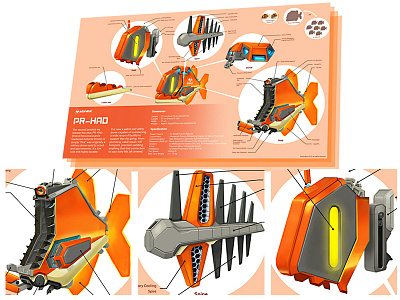 PR-HAD (Pira) Detailed View adorable adorabot cute drone fish machine mech mecha orange pirana piranha robot