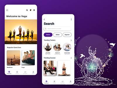 Yoga & Meditation App Design excercise health health app healthy life meditation app uiux ux yoga yoga app yoga pose