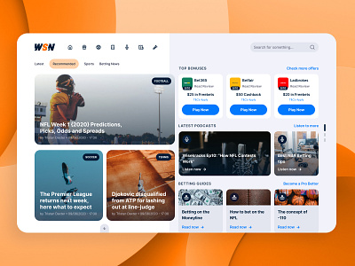 WSN Re-Concept for Desktop app article betting bonus cards dashboard design desktop desktop app gambling gaming live sports news product reading sports ui ux