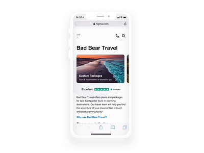 Bad Bear Travel Experiment with Figma backpacking bear booking explore figma figmadesign interaction product travel ui ux