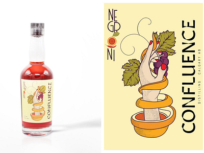 Confluence Distilling - Negroni Label Design branding design digital distillery handmade illustration label negroni