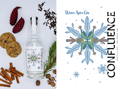 Confluence Distilling - Winter Spiced Gin Label concept design distillery illustration label vector
