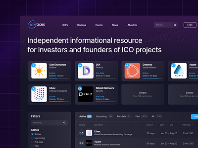 ICO Listing Homepage app dashboard figma filters landing page licorice purple resource ui ux web website