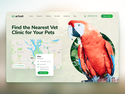 Vet Clinic Homepage animal clinic homepage map pets phone ui ux vet web webdesign
