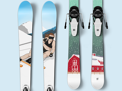 Custom Ski Commission barn graphics illustration illustration digital packaging product design products ski design skiing skis