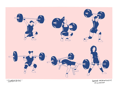 Supertotal Weightlifting Women bench press clean and jerk deadlift empowered illustration lifting olympic lifting powerlifting snatch sports squat strong strong women supertotal weightlifting women in illustration women in sports women lifting womens empowerment womens illustration