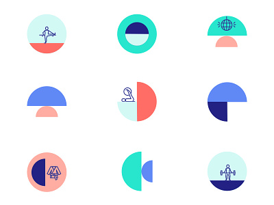 Classpass Icons blue circles icons pink teal