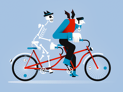 Halloween ride bike characterdesign colorful digital flat halloween hat illustration people ride skeleton sketch skull vampire vector