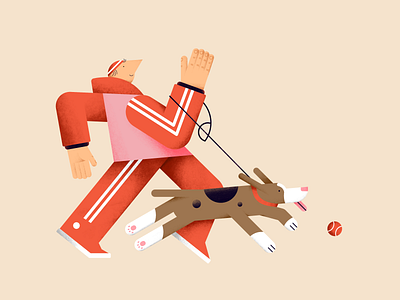 Walk or training session? animal ball characterdesign color design digital dog flat friends illustration people pet sports stripes vector walk