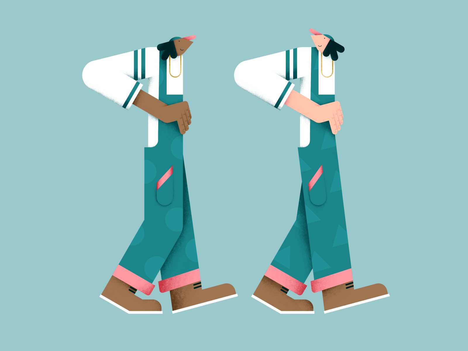 We are twins! 11 boots characterdesign color design digital eleven flat hands illustration number pants pattern people textures twins vector