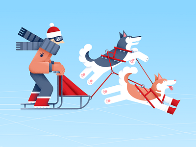 Snow dogs animal boots characterdesign christmas color design digital dog flat friends husky illustration people pet sled dog sports vector winter