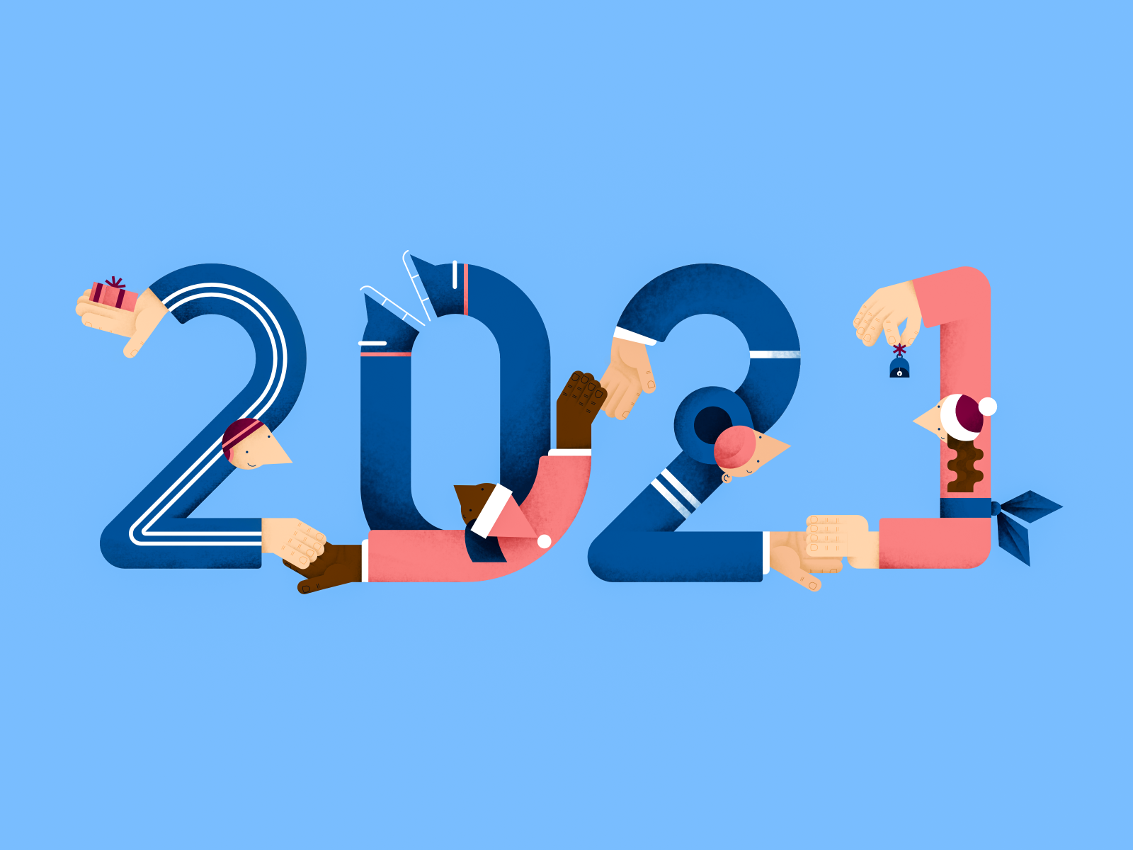 2021 gift 2021 characterdesign color design digital flat hands illustration number new year people textures vector together winter year