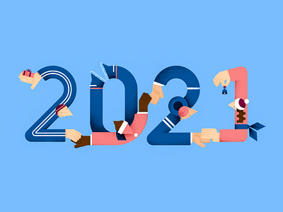 2021 2021 characterdesign color design digital flat gift hands illustration new year number people textures together vector winter year