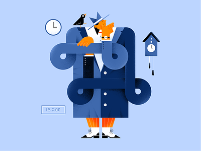 Time bird boots clock color design digital flat hands hat illustration pattern people time vector watch