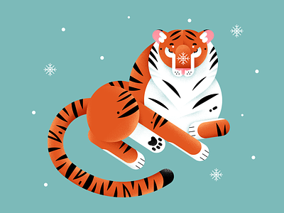 Tiger 2022 animal big cats color design digital flat illustration paw snowflakes stripes tiger vector wildlife winter