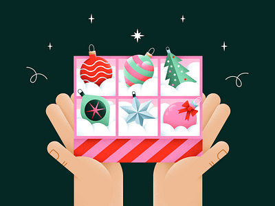 Christmas Box box christmas christmas tree color decorations design digital flat hands illustration merry christmas ornament pattern stars vector