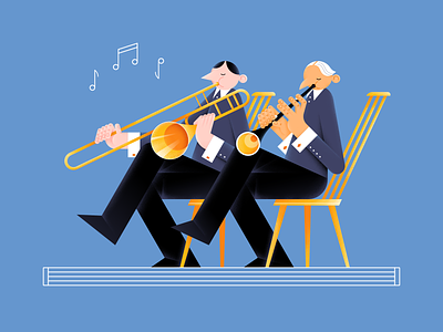 Duet characterdesign color concert design digital event flat illustration melody music note people symphony trombone vector