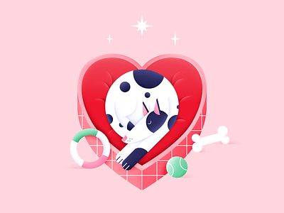 Get some rest ball bone color design digital dog flat heart illustration love pattern pet stars vector