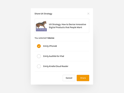 Share modal device form list modal pop up product select share