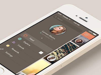 Freebee App - menu app deiv feed freebie ios6 ios7 iphone menu mockup profile settings studio4