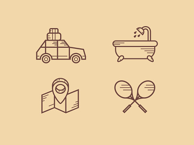 Icons bath car deiv icons illustrations location map resort sea studio4 travel