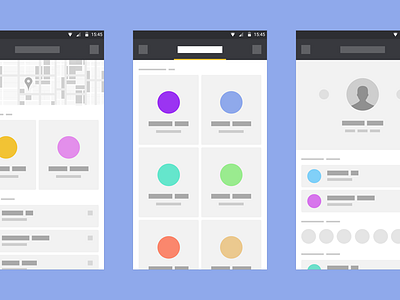 Wiriiiiiing android l deiv discover feed flat material design profile tournaments ui ux wireframes