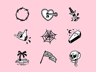 Black Flash fillers flash heart icons illustrations love outline skull spider stickers tattoos