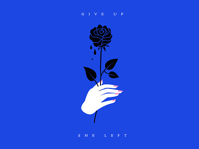 Give Up. She Left. black blue flower hand nails nostalgic romance romantic rose