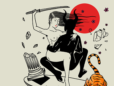 Backpiece reference backpiece devil illustration japanese art procreate samurai tattoo tiger woman