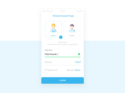 login form requiring users to choose an account type app apps apps design crowd funding design finance form interaction design invest investment login ui uidesign uiux uiux design user experience user inteface user interface design ux ux design